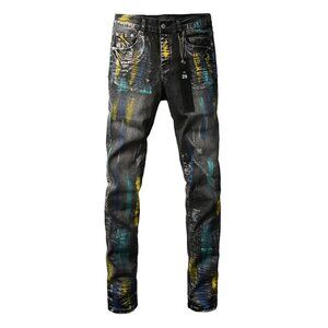 Purple Graffiti Painted American Black Denim Jeans Men's